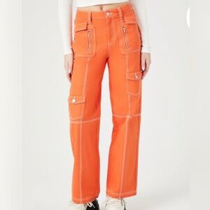 Forever 21 Orange Straight Leg Cargo Pants